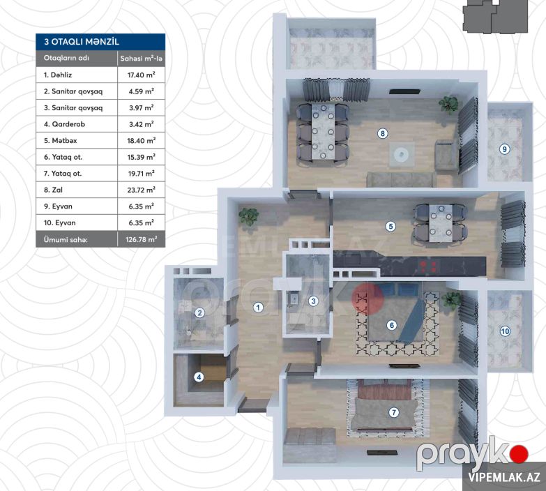 Nizami rayonunda 3 otaqlı Yeni tikili Satılır, 127 m² — Mənzil, Bakı (3)