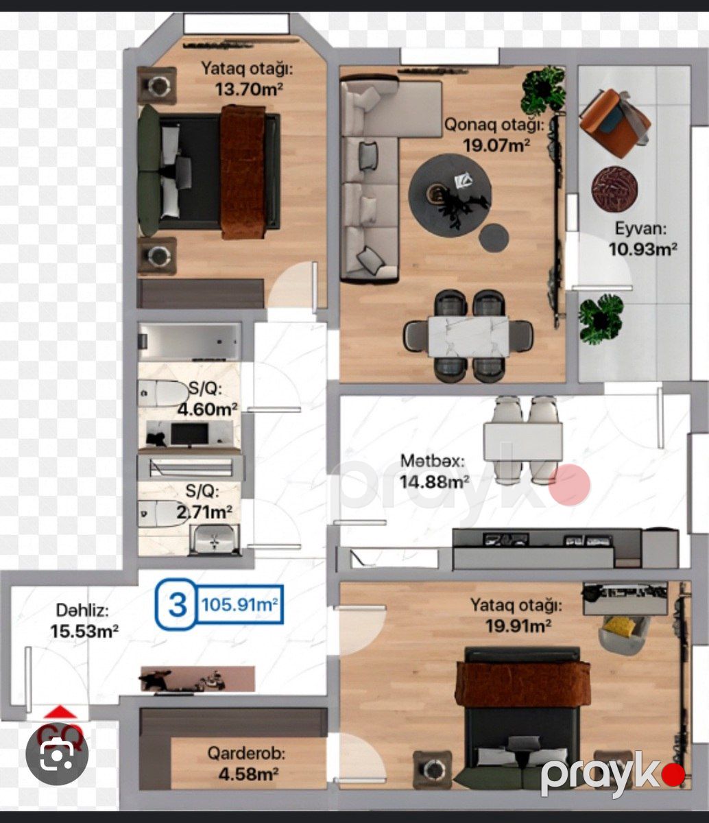Satılır 3 otaqlı yeni tikili 106 m² — Mənzil, Xırdalan (3)
