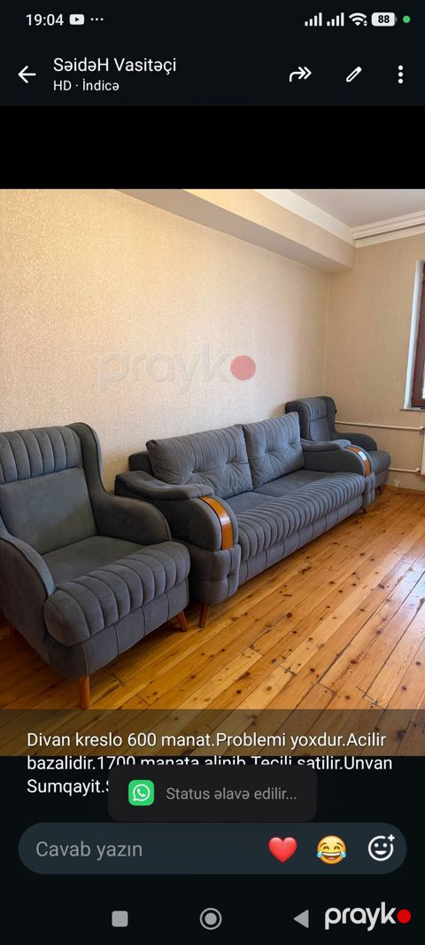 Divan kreslo 600 manat.Problemi yoxdur.Acilir bazalidir.1700 manata — Bakı