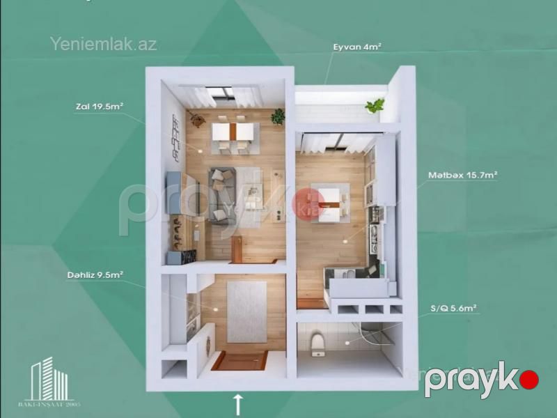 Satılır 1 otaqlı Bina evi menzil (Yeni tikili), 55 m², Xətai rayonu — Mənzil, Bakı (10)