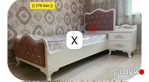 Tək nəfərlik klassik üslublu çarpayı – ağ karkas, dalğalı formalı