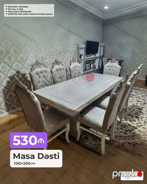 Masa Dəsti – 100×200 sm Klassik üslubda yemək otağı üçün elegant masa — Bakı