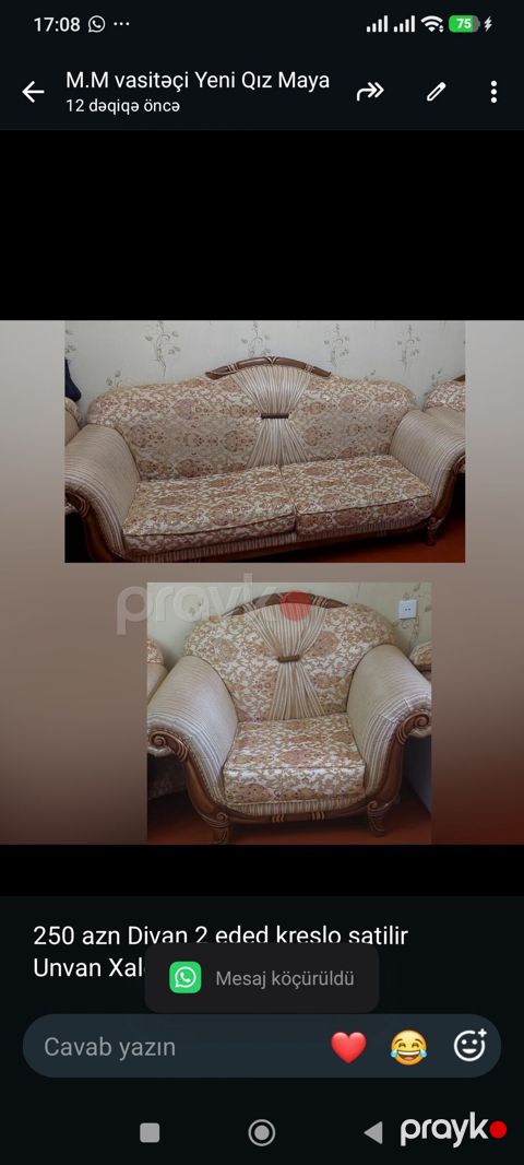 250 azn Divan 2 eded kreslo satilir Unvan Xalqlar M.M kod4600 — Bakı