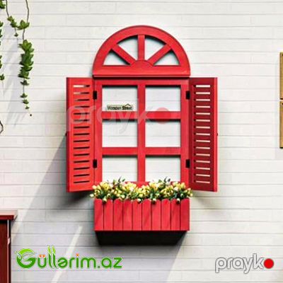 Taxta Pəncərə Formalı Dekorativ Dibçək (Əl işi) — Bağ dekorasiyası, Bakı (4)