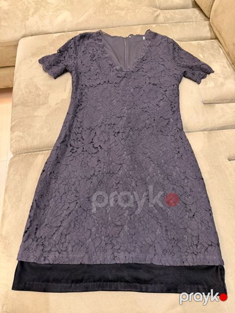 Leysli qara-boz qadın paltarı - Model: qısaqol, dizə yaxın uzunluq — Bakı