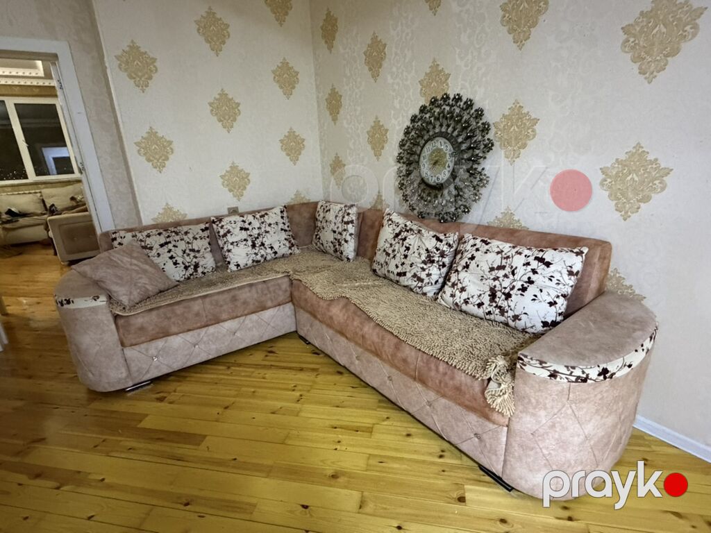 Künc divan – yumşaq məxməri/deri kombinasiyalı üzlük, bej-qəhvəyi — Divanlər, Bakı (2)