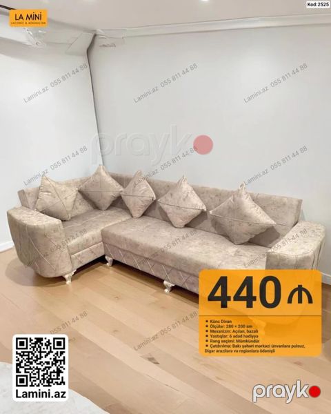 Məhsul: Künc divan Xüsusiyyətlər: - Ölçülər: 280 200 sm - Mexanizm — Bakı