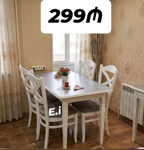 Ağ rəngdə yemək otağı dəsti - Dəst tərkibi: 1 masa + 4 stul - Stil — Mehdiabad