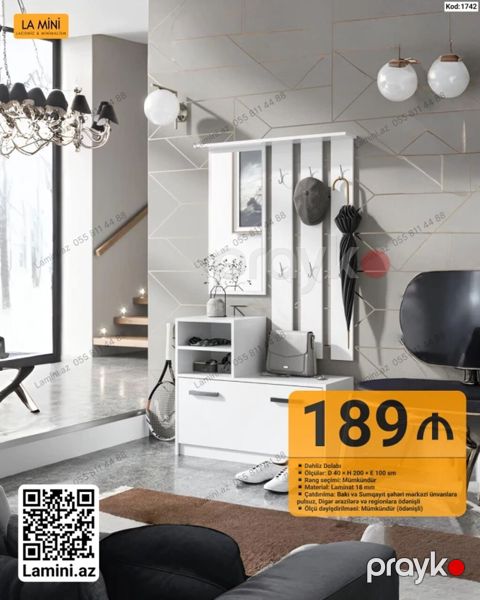 Məhsul: Dəhliz dolabı (Kod: 1742) - Ölçülər: D 40 H 200 E 100 sm — Bakı