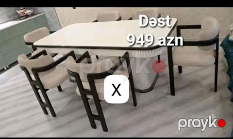 Yemək otağı dəsti – 949 AZN - Komplekt: 1 masa + 6 stul - Stil — Bakı