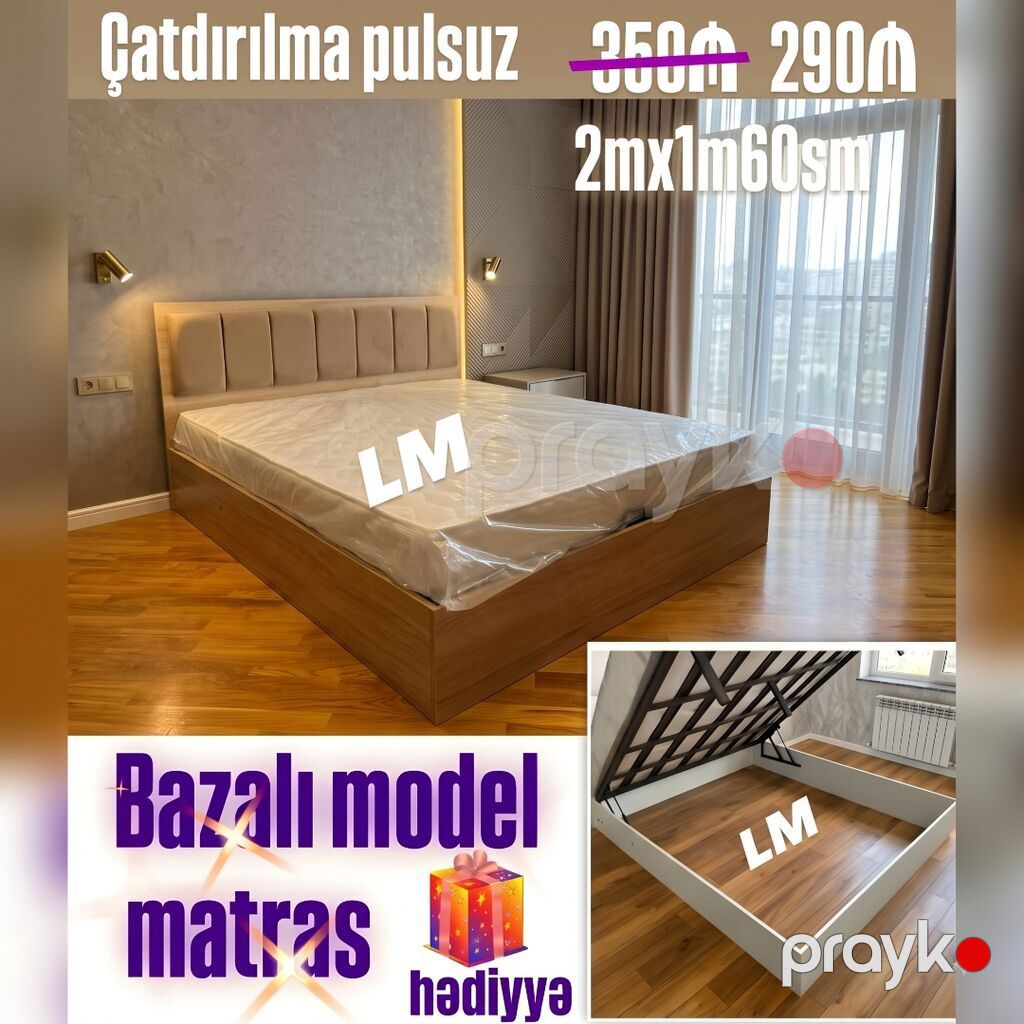 Yeni, İkinəfərlik çarpayı, Bazalı, Matras ilə — Yataqlar, Bakı (3)
