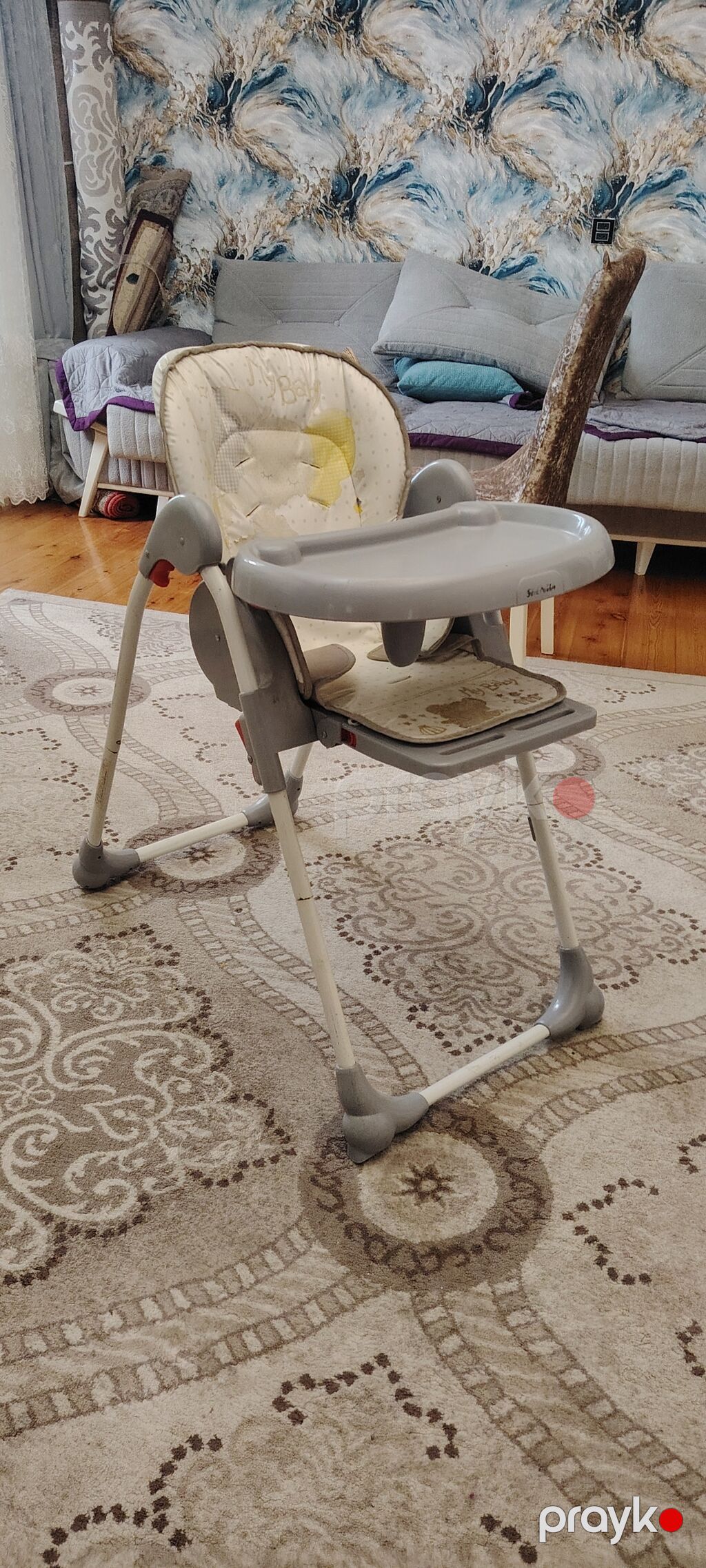 Uşaq yemək stulu - Rəng: boz-açıq tonlar, naxışlı yumşaq oturacaq (My — Qidalandırma stulları, Bakı (2)