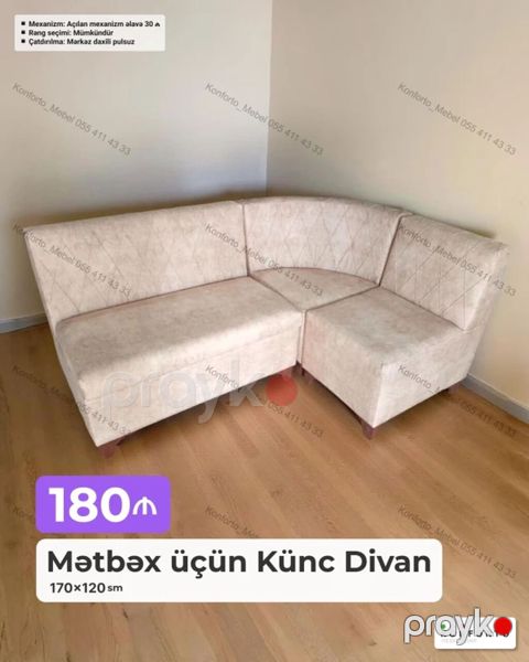Mətbəx üçün Künc Divan - Ölçü: 170 120 sm - Rəng seçimi: mümkündür — Bakı