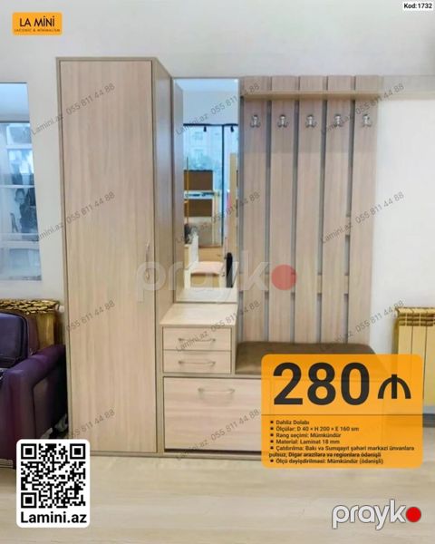 Dəhliz dolabı – La Mini (Kod: 1732) - Ölçülər: D 40 H 200 E 160 — Bakı