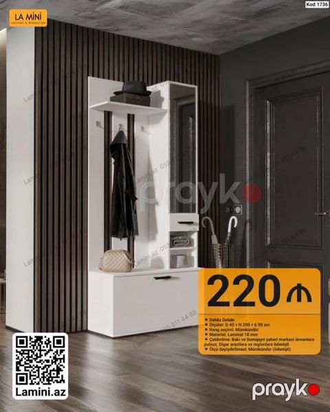 Dəhliz Dolabı – La Mini (Kod: 1736) - Ölçülər: D 40 H 200 E 90 sm — Bakı