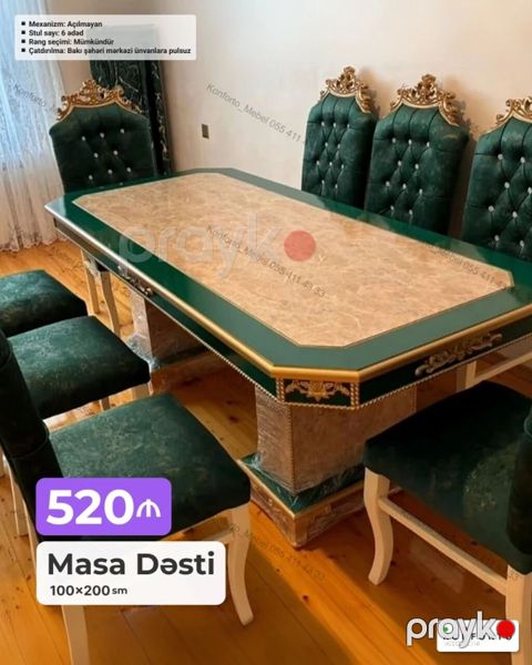 Masa dəsti – 100×200 sm Masa: 100×200 sm ölçülü, mərmər effektli — Bakı