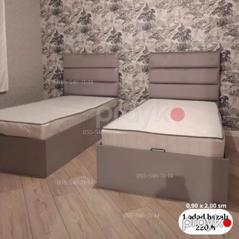 Bazalı tək nəfərlik çarpayı - Ölçü: 0,90 x 2,00 m - Başlıq: yumşaq — Bakı