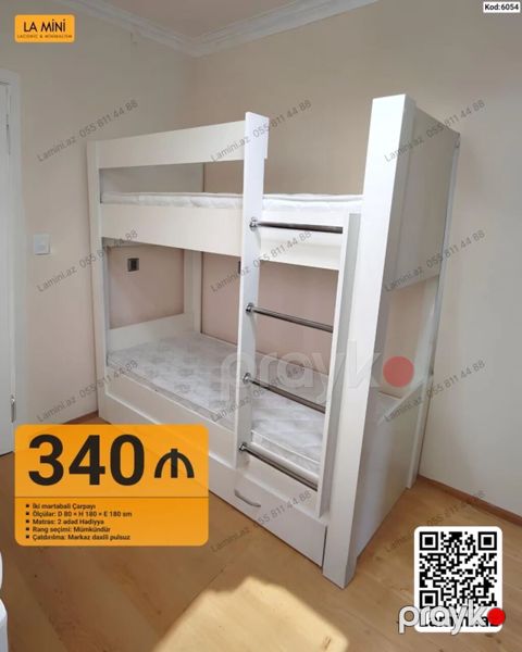 İki mərtəbəli çarpayı – Kod: 6054 Xüsusiyyətlər: - Ölçülər: D 80 H — Bakı