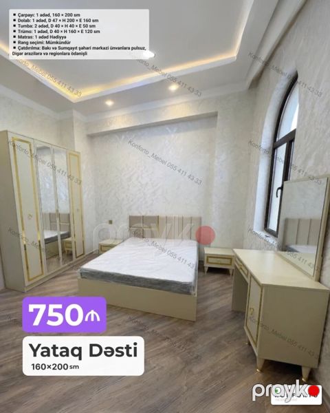 Yataq Dəsti – 160×200 sm Tərkibi və ölçülər: - Çarpayı: 1 ədəd, 160 — Bakı