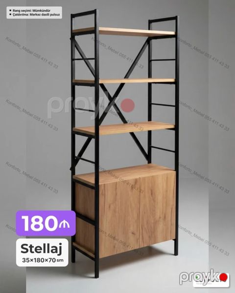 Metal-odun kombinasiyalı stellaj Ölçü: 35×180×70 sm Model: Stellaj — Bakı