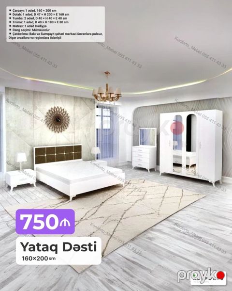 Yataq Dəsti – 160×200 sm Tərkibi: - Çarpayı: 1 ədəd, 160×200 sm — Bakı