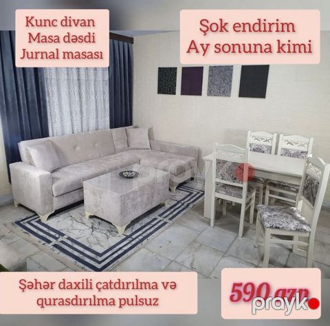 Mebel dəsti – Künc divan, masa dəsti və jurnal masası - Komplekt — Bakı