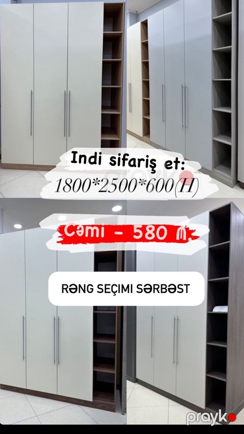 Düz dolab, Paltar üçün, Açılan, Korpuslu, 4 qapılı — Bakı