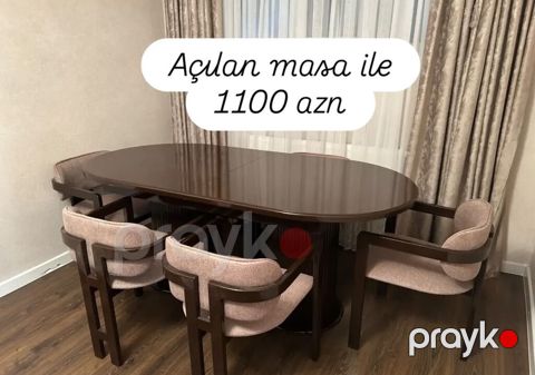 Açılan yemək masası və 6 ədəd kreslo dəsti. Xüsusiyyətlər: - Masanın — Bakı