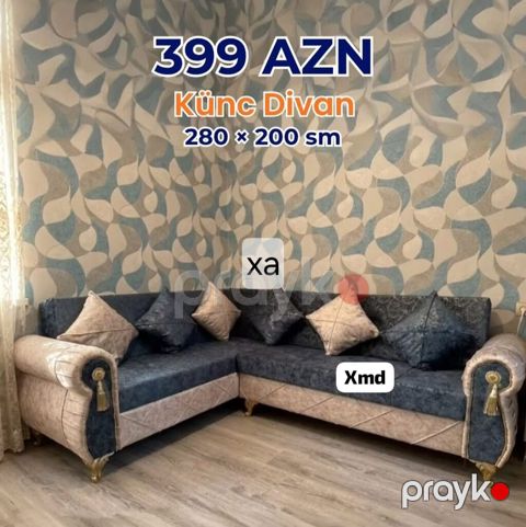 Künc divan – 280 200 sm Qiymət: 399 AZN - L formalı, 5 yastıqlı