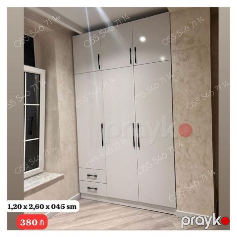 Ağ rəngli qarderob şkafı - Ölçü: 1,20 x 2,60 x 0,45 m - Material — Bakı