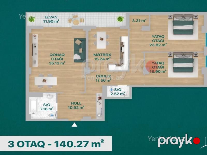 Satılır 3 otaqlı Bina evi menzil (Yeni tikili), 140 m², Məhəmmədli — Mənzil, Abşeron (11)