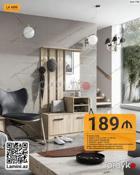 Dəhliz Dolabı – Kod: 1738 - Ölçülər: Dərinlik 40 sm Hündürlük 200 — Bakı