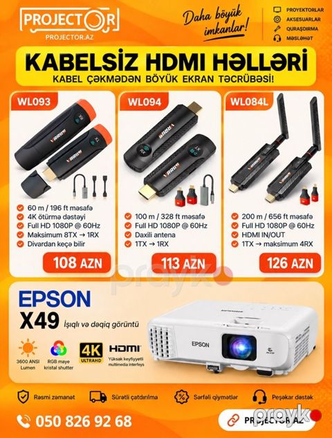 Kabelsiz HDMI həlləri – Vrrıııs WL093 və WL094 WL093 - 60 m/196 ft — Bakı