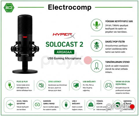 Yayım və Oyun üçün mikrofon HyperX SoloCast 2 AR0A0AA — Bakı