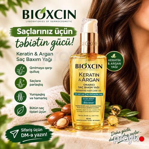 Bıoxcın Keratin & Argan Onarıcı Saç Baxım Yağı - Saçlarınız üçün — Bakı