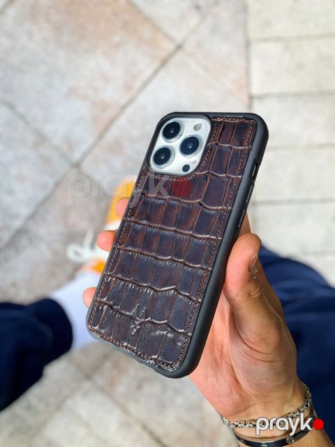 "Apple iPhone 14/ iPhone 14 Pro Max" kroko qəhvəyi arxalıq — Bakı