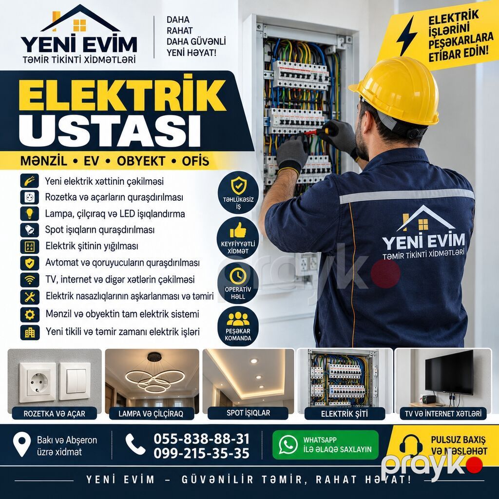 Yeni Evim – Aboy, Santexnik, Elektrik Ustası Xidmətləri — Təmir xidmətləri, Bakı (5)