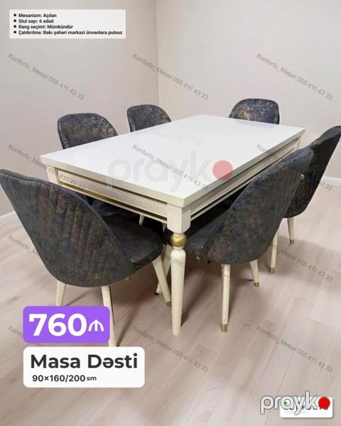 Masa Dəsti – 90×160/200 sm - Mexanizm: Açılan (uzadıla bilən) masa — Bakı