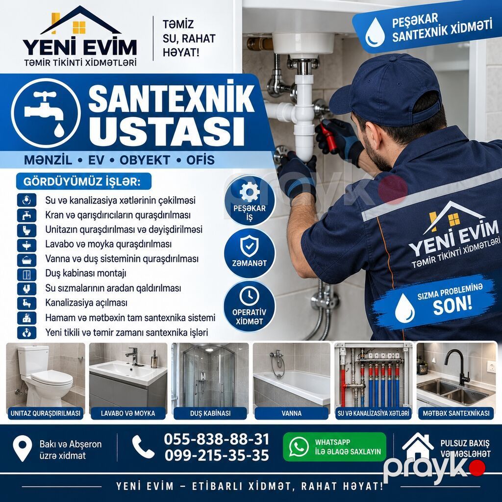 Yeni Evim – Aboy, Santexnik, Elektrik Ustası Xidmətləri — Təmir xidmətləri, Bakı (3)