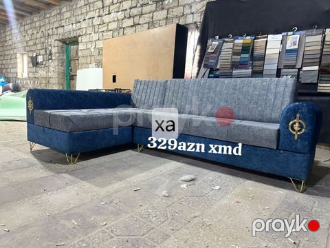 L‑şəkilli yumşaq künc divan - Dizayn: İki rəngli (tünd mavi korpus — Xırdalan