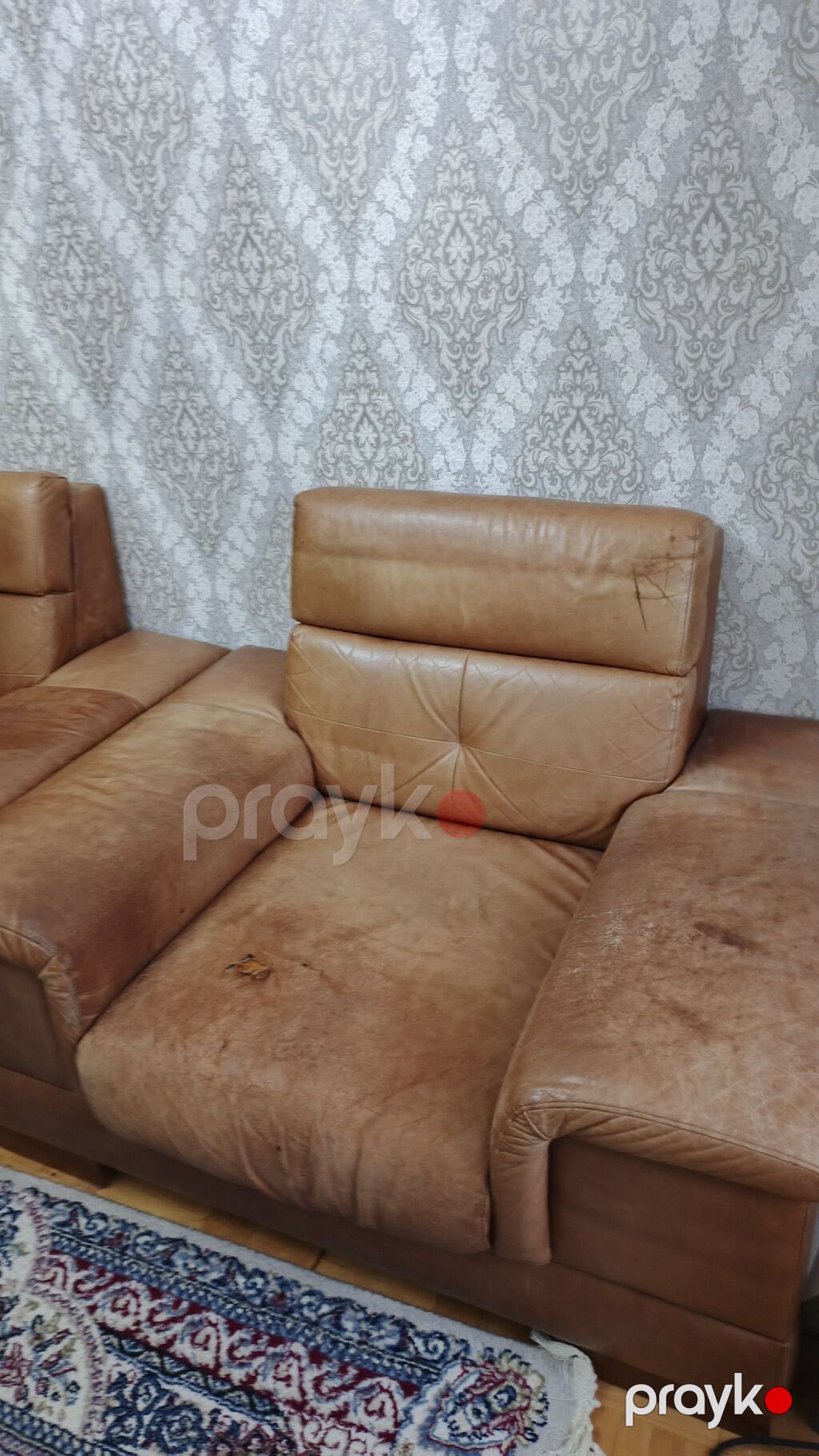 Qəhvəyi rəngdə dəri divan dəsti - Material: təbii dəri üzü, yumşaq — Yumşaq mobilya dəstləri, Masazır (4)