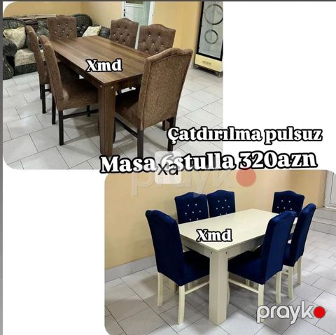 Mətbəx/Qonaq otağı üçün 1 masa + 6 stul dəsti - İki fərqli dizayn — Xırdalan