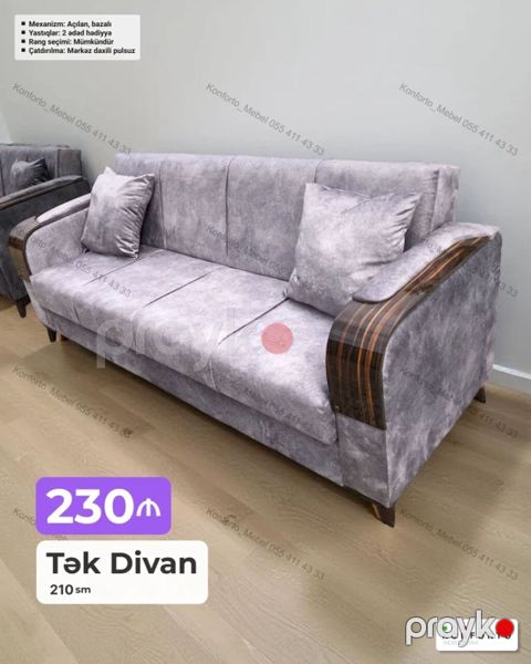 Tək divan – 210 sm - Mexanizm: açılan, bazalı (yataq funksiyalı, içi — Bakı