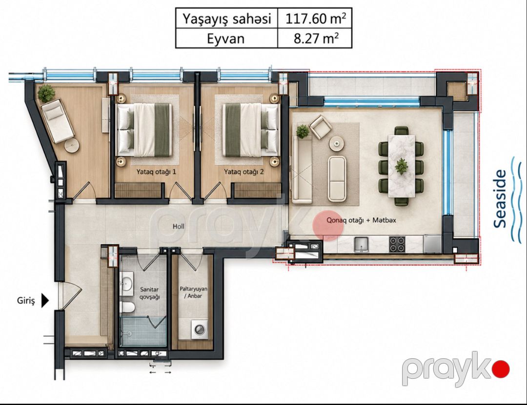 Satılır 3 otaqlı yeni tikili 117.6 m² — Mənzil, Bakı (6)