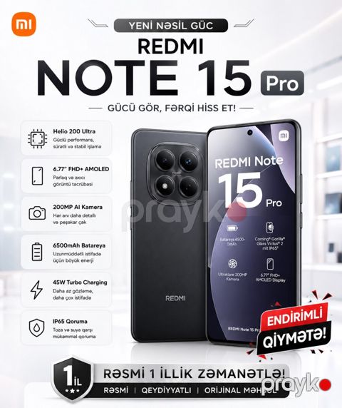 Xiaomi Redmi Note 15 Pro Black 256GB/8GB — Bakı