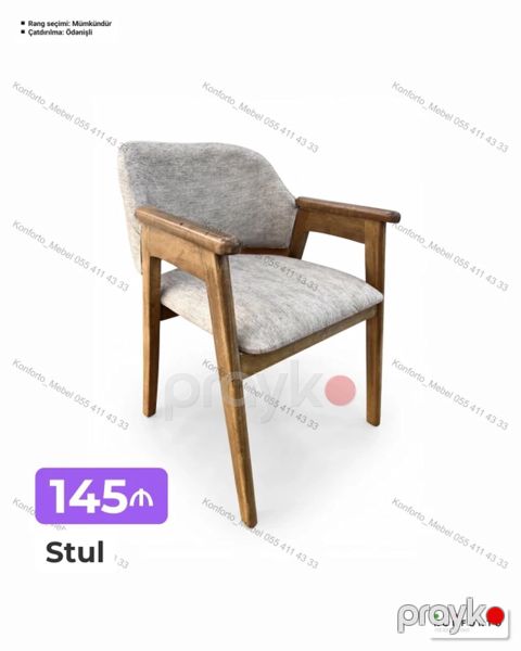 Stul – skandinaviya üslubunda, taxta karkaslı, yumşaq oturacaq və bel — Bakı