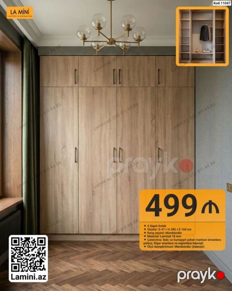 LA Mını 4 qapılı dolab - Ölçülər: Dərinlik 47 sm Hündürlük 280 sm — Bakı