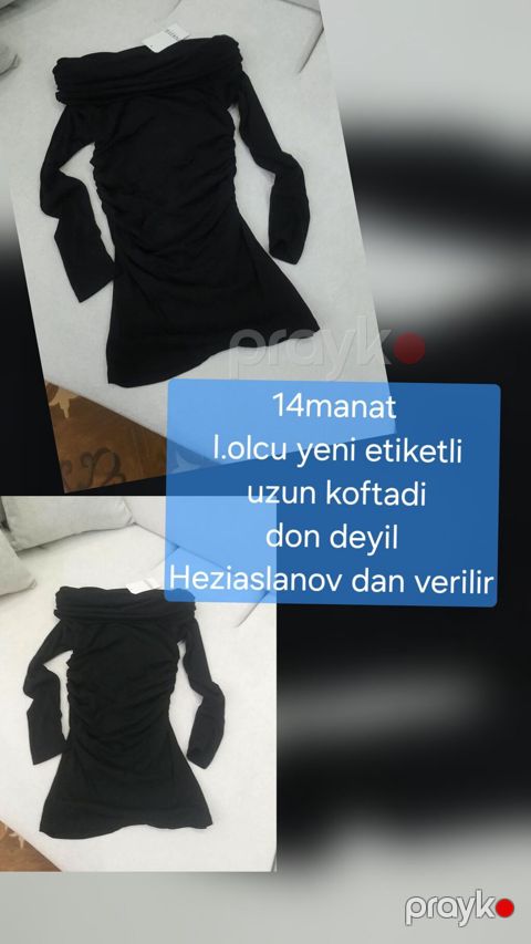 Qara rəngli, uzun model qadın koftası. Şəkildə göründüyü kimi don — Bakı