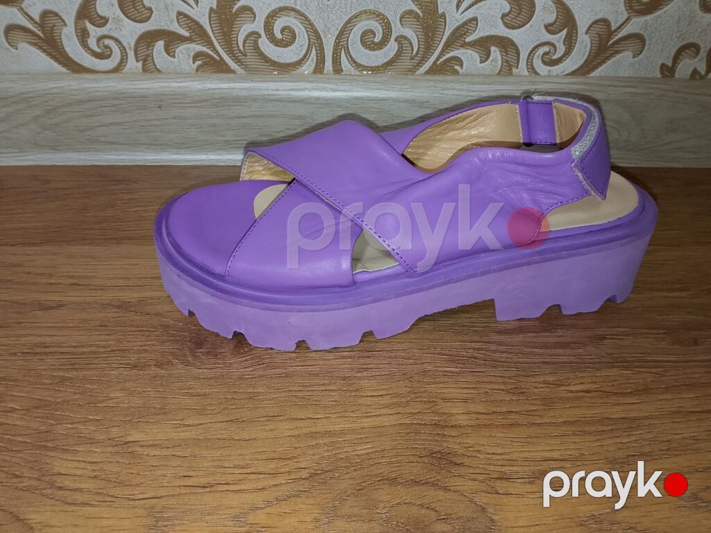 Bənövşəyi rəngli qadın sandal - Üst hissə: yumşaq dəri effektli — Sandal, Bakı (5)