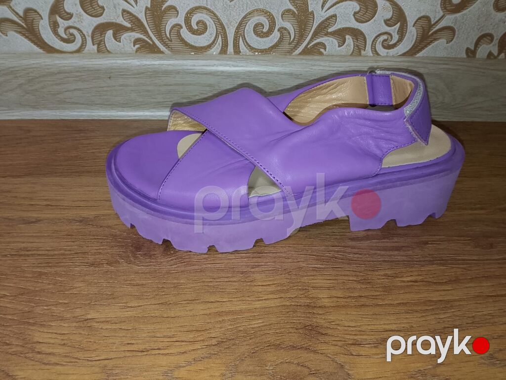 Bənövşəyi rəngli qadın sandal - Üst hissə: yumşaq dəri effektli — Sandal, Bakı (2)